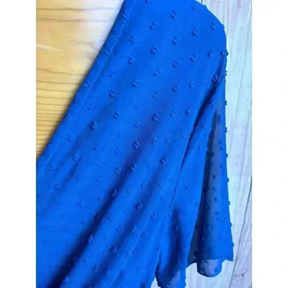 Swiss Dot Faux Wrap Dress with Lining Deep Blue Size S - Picture 3 of 12